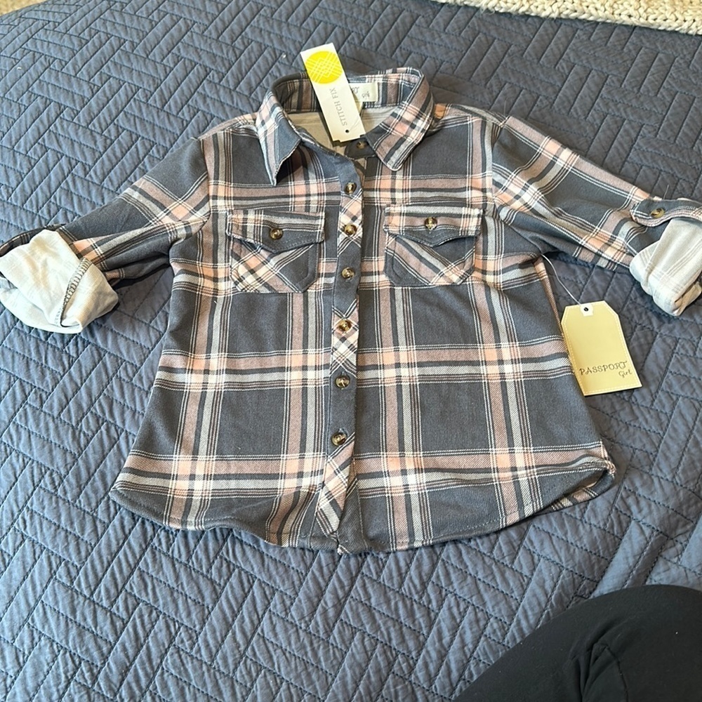 Passport Marisol Plaid Kiddies Shirt NWT 4T Pink and Gray - Stitchfix brand